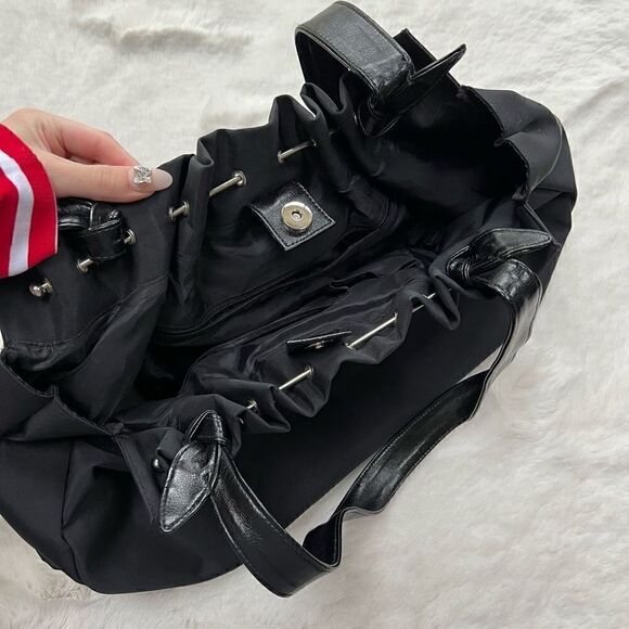 NWOT Vintage Y2K Black Nylon Slouch Big Size Handbag Purse Shoulder bag - Picture 3 of 13